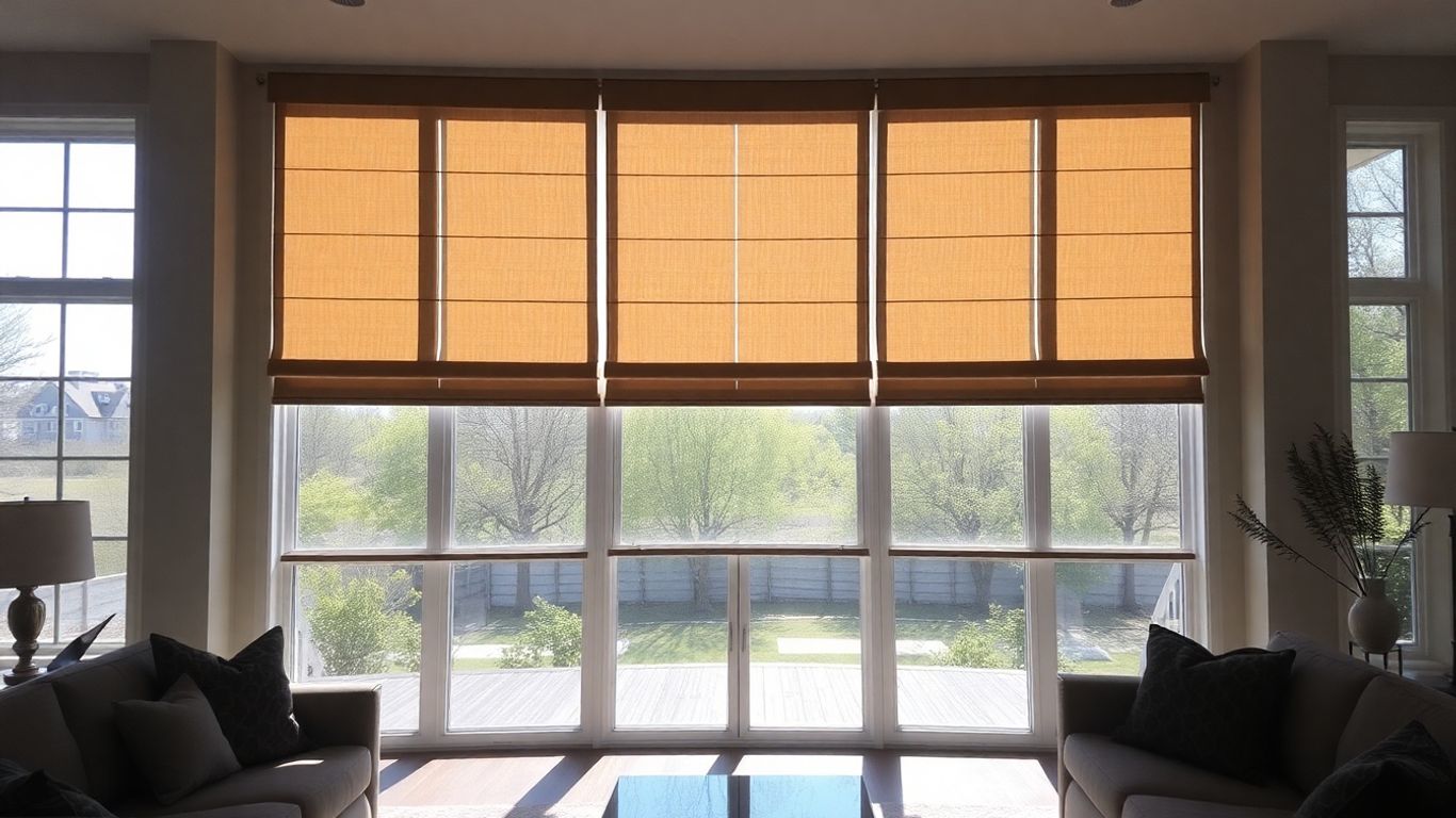 Custom shades on large living room windows