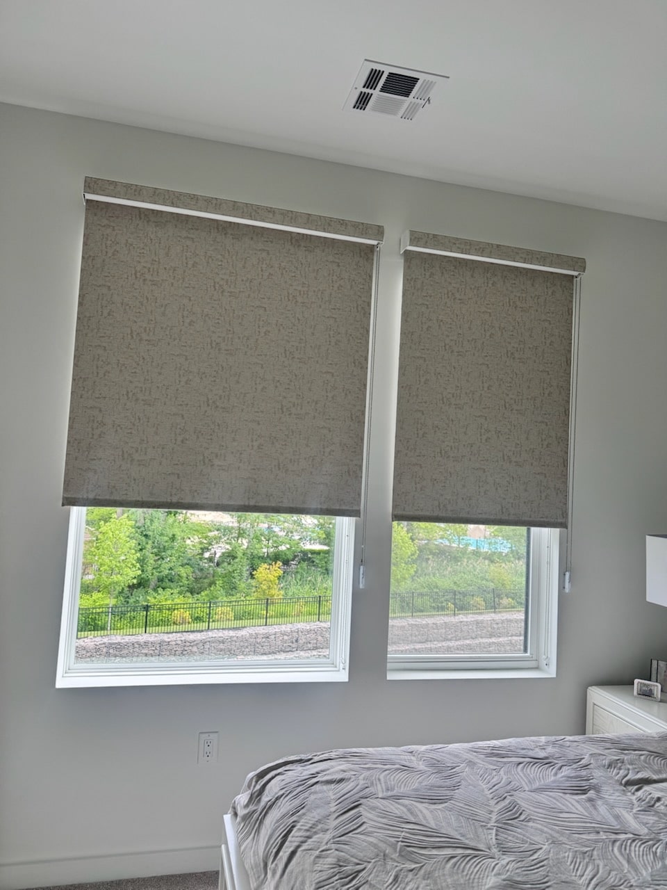 Custom roller shade fitted to a bedroom window in Morristown, New Jersey