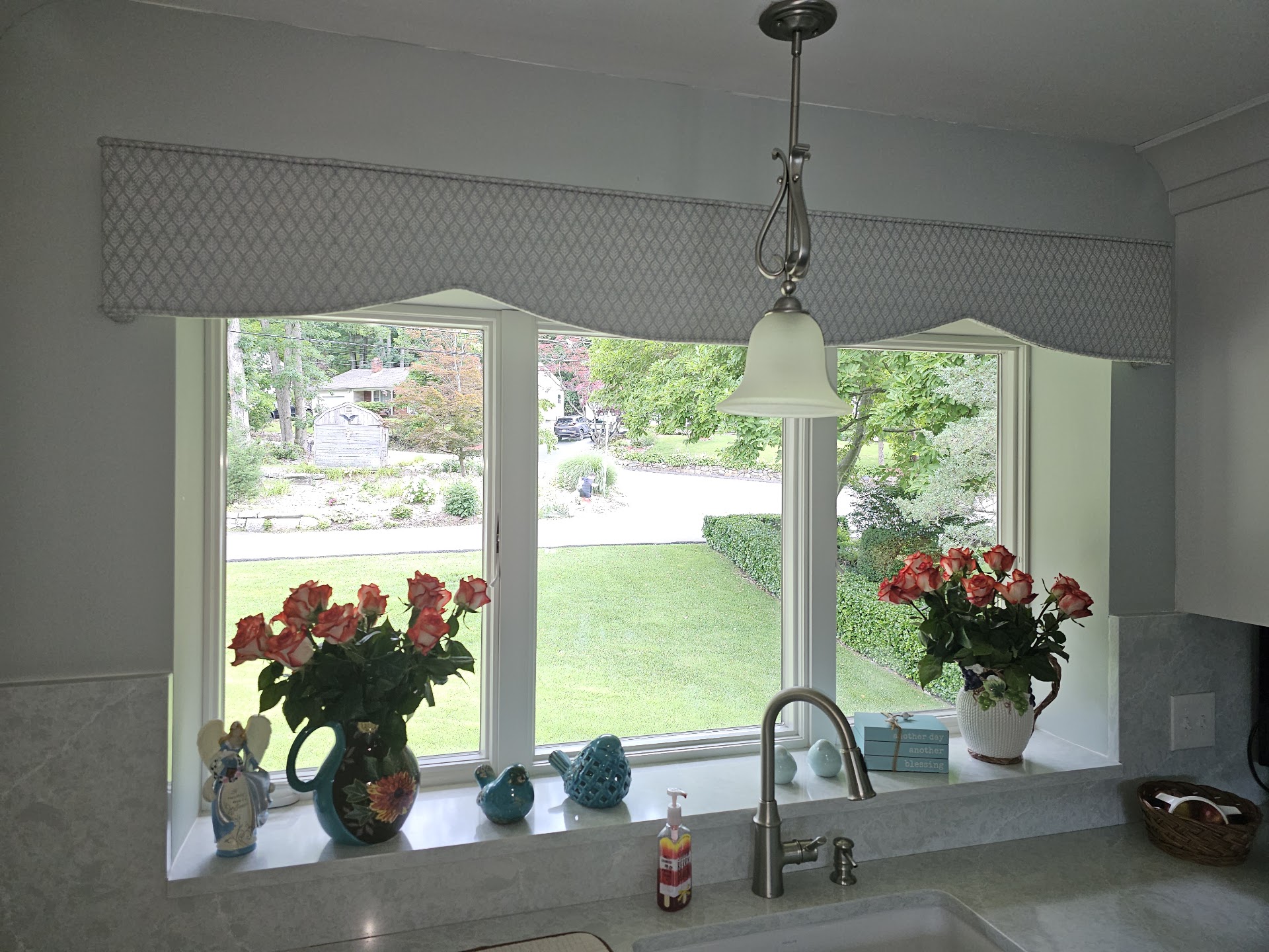 Custom cornice above a kitchen window in West Milford, New Jersey