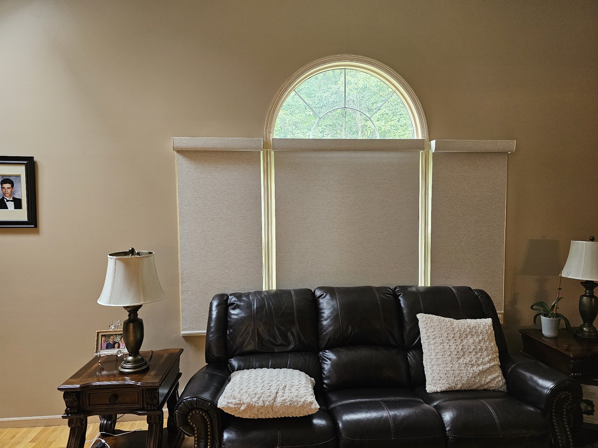 Blackout roller shades in a Kinnelon, Morris County NJ media room