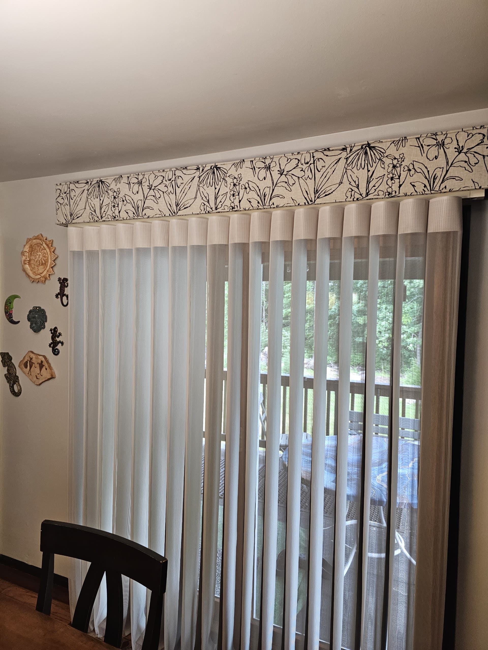 Motorized smart drapes covering a patio door in a West Milford, Passaic County NJ home